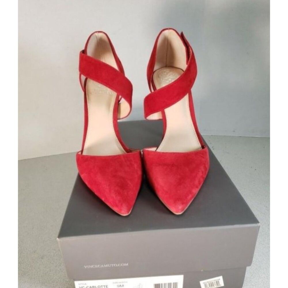 Vince Camuto VC-CARLOTTE Women's Ruby Red Suede Pump Heels Size 9M EU 39